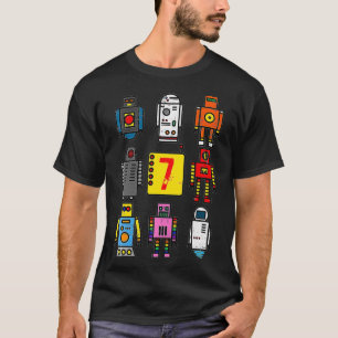 Kids Robot 7th Birthday  Retro Robotics with numbe T-Shirt