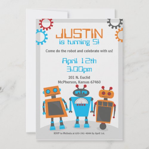 Kids Robot Birthday Party Invitations