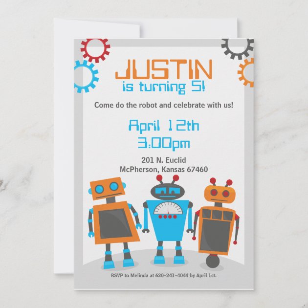 Party Bots Toy 3D Robot Space Boys Kids Birthday Party Invitations w/Envelopes