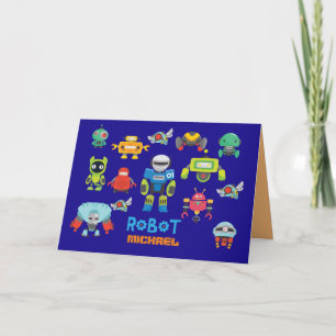 KIDS ROBOT Personalized Blue Funny Cartoon Robots Card
