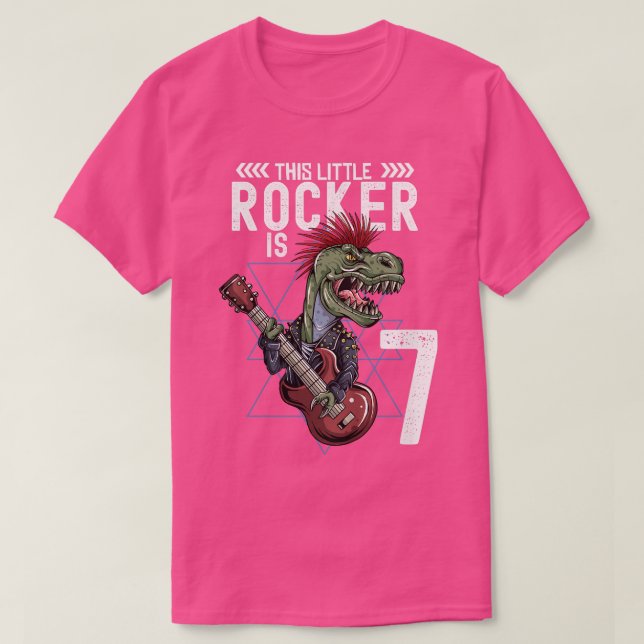 Kids Rock And Roll Music T Rex Dinosaur 7th Birthd T-Shirt (Design Front)