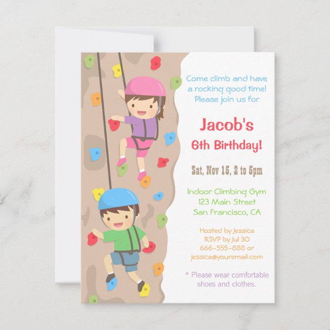 Kids Rock Climbing Birthday Party Invitations (Front)