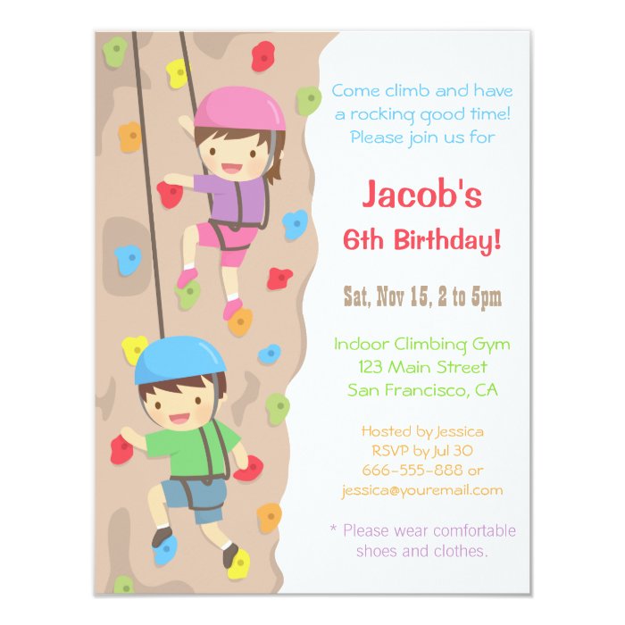 Kids Rock Climbing Birthday Party Invitations | Zazzle