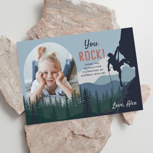 Kids Rock Climbing Birthday Photo Thank You Card