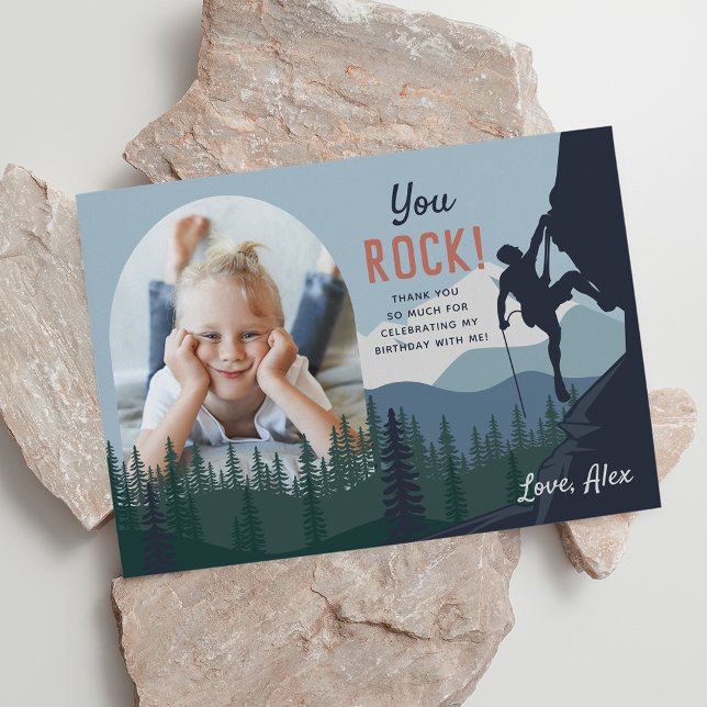 Kids Rock Climbing Birthday Photo Thank You Card (Creator Uploaded)