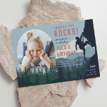 Kids Rock Climbing Photo Birthday Party Invitation<br><div class="desc">Plan your child's rock climbing themed birthday party with these cool invitations for adventurous kids! Design features a rock climber on a mountain with a forest below, with "turning [age] rocks!" at the top. Personalize with your party details in rustic modern lettering, and add a photo of the birthday child....</div>