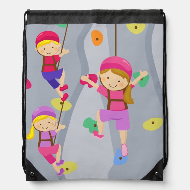 Kids Rock Climbing Wall Drawstring Backpack Bag (Front)
