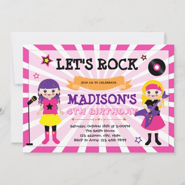 Kids rock party invitation (Front)