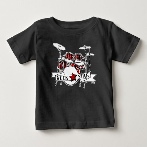 Kids Rock  Roll Drummer Rock Star Drum Kit Rocker Baby T_Shirt