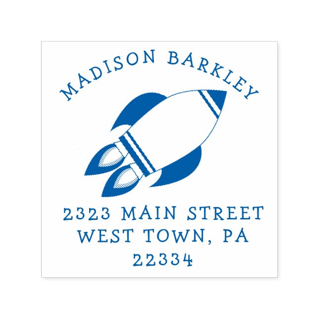 Kids Rocket Ship Cute Return Address Stamp (Design)