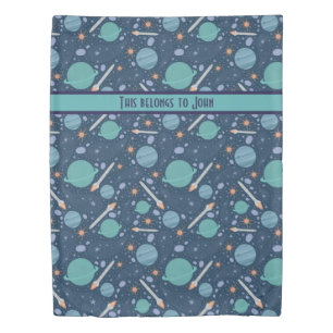 Kids Rocket Ship Jupiter Saturn Planet Stars Duvet Cover
