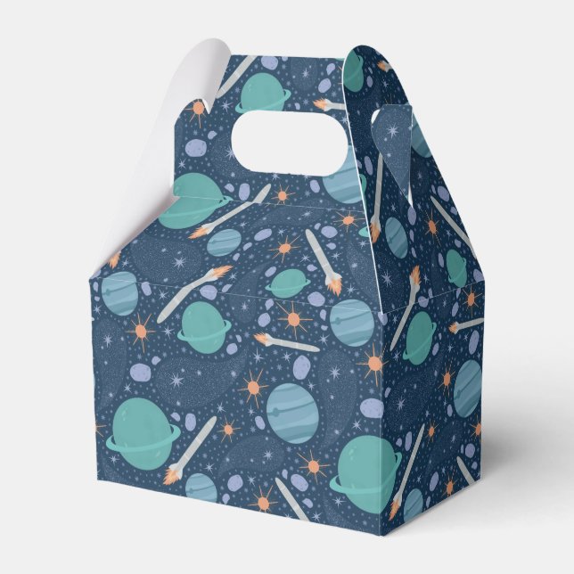 Kids Rocket Ship Jupiter Saturn Planet Stars Favor Boxes (Front Side)