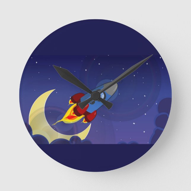 Kids Rocket Ship Round Clock (Front)