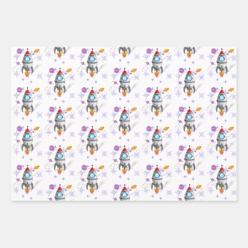 Kids Rocket Ship Space Travel Wrapping Paper Sheets