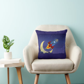 Kids Rocket Ship Throw Pillow