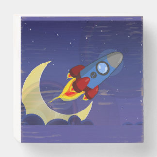 Kids Rocket Ship Wooden Box Sign
