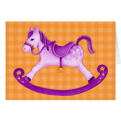 Kids Rocking horse art card orange purple