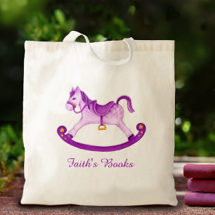 Kids rocking horse purple yellow library bag