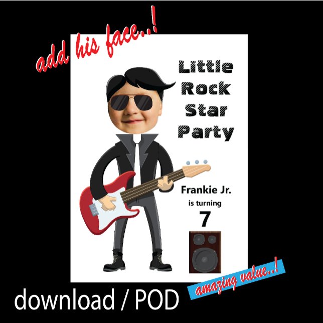 Kids 🎸🤣 Rockstar Birthday Guitar Funky Fun  Invitation (Creator Uploaded)
