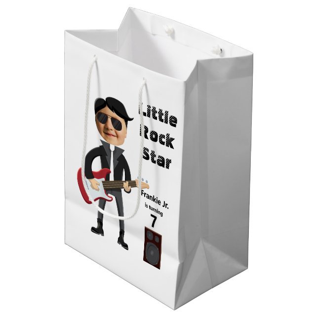  Kids 🎸🤣 Rockstar Birthday Guitar Funky Fun  Medium Gift Bag (Front Angled)