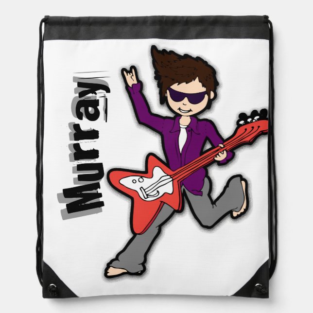 Kids rockstar dark hair boy named drawstring bag (Front)