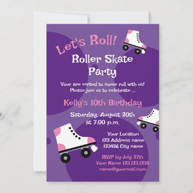 Kid's roller skate Birthday party invitations (Front)