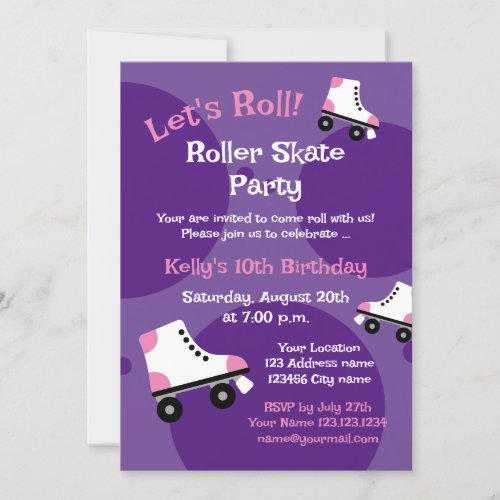 Kids roller skate Birthday party invitations
