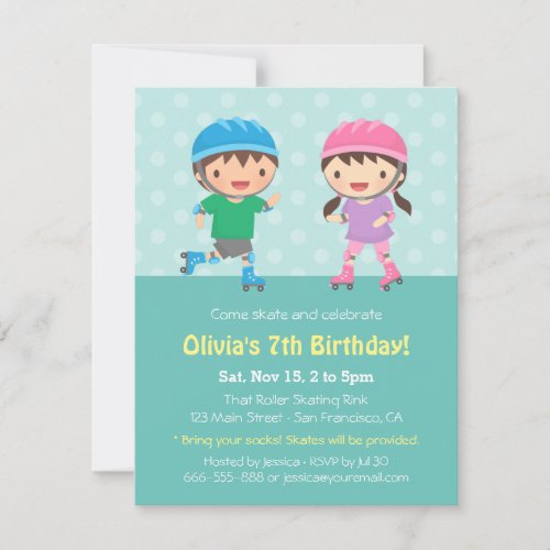 Kids Roller Skating Birthday Party Invitations
