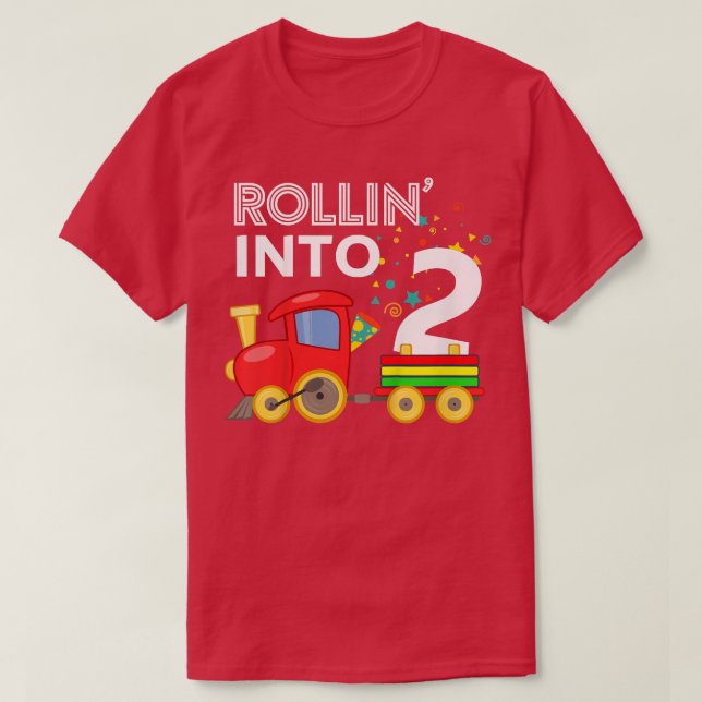 Kids Rollin' into 2 Train 2nd Birthday Party Toddl T-Shirt (Design Front)