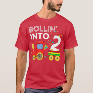 Kids Rollin' into 2 Train 2nd Birthday Party Toddl T-Shirt
