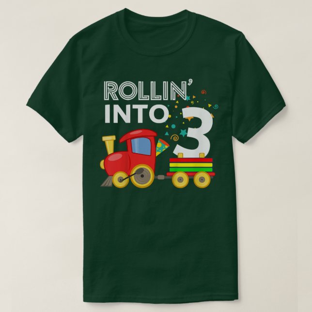 Kids Rollin' into 3 Train 3rd Birthday Party Toddl T-Shirt (Design Front)