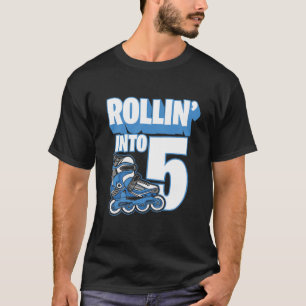 Kids Rollin' Into 5 Birthday Roller Skating 9Th Bi T-Shirt