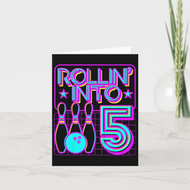 Kids Rollin Into 5 Bowling Bowler 5th Birthday Par Card (Front)