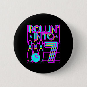 Kids Rollin Into 7 Bowling Bowler 7th Birthday Par Button
