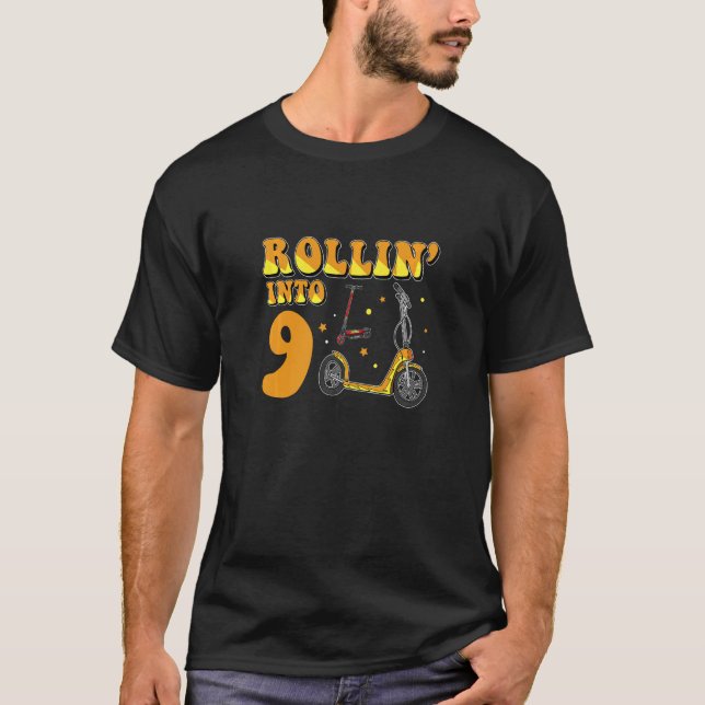 Kids Rollin Into 9 Electric Scooter 9 Year Old 9th T-Shirt (Front)