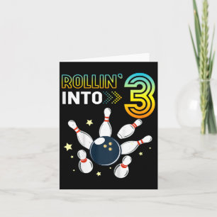 Kids Rolling Into 3 Years Old Birthday Bowling Lov Card