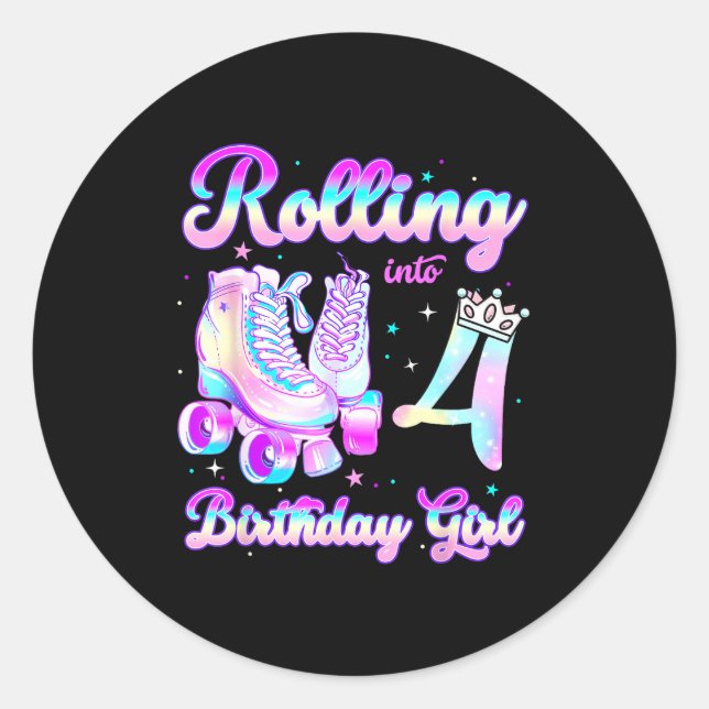 Kids Rolling Into 4 Roller Skating 4th Birthday Gi Classic Round Sticker (Front)