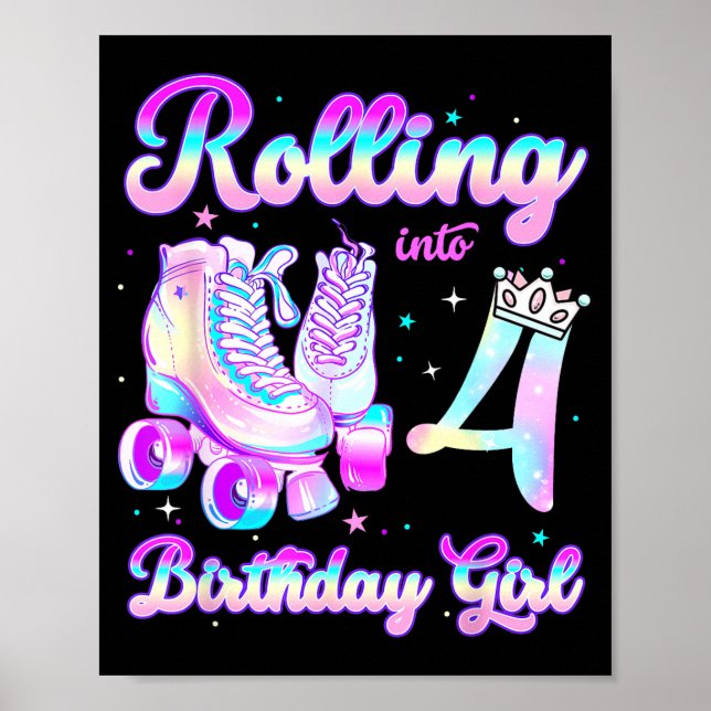 Kids Rolling Into 4 Roller Skating 4th Birthday Gi Poster (Front)