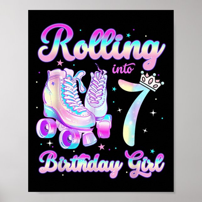 Kids Rolling Into 7 Roller Skating 7th Birthday Gi Poster (Front)