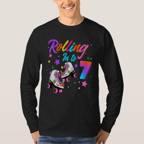 Kids Rolling Into 7 Year Old Roller Skate Girl 7th T_Shirt
