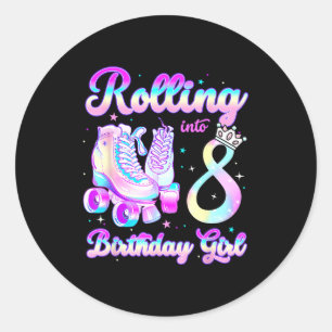 Kids Rolling Into 8 Roller Skating 8th Birthday Gi Classic Round Sticker