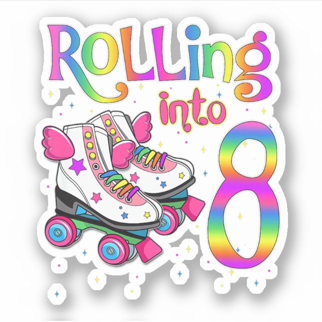 Kids Rolling Into 8 years Let's Roll I'm Turning 8 Sticker (Front)