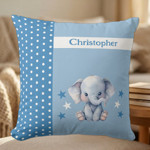 Kid's room add name cute elephant blue throw pillow