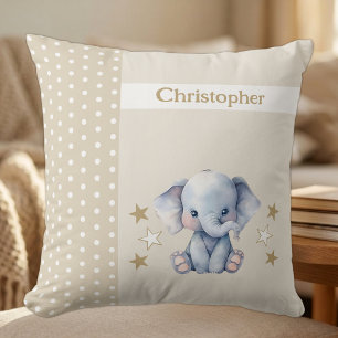 Kid's room add name cute elephant brown throw pillow