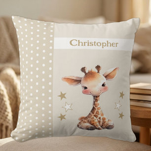 Kid's room add name cute giraffe brown throw pillow