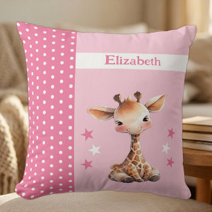 Kid's room add name cute giraffe pink throw pillow
