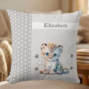 Kid's room add name cute leopard grey throw pillow