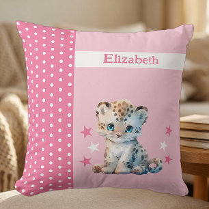 Kid's room add name cute leopard pink throw pillow