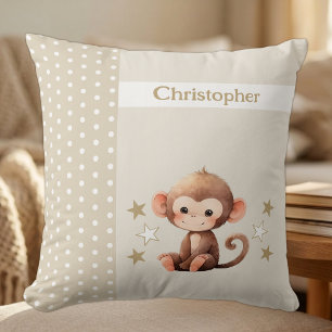 Kid's room add name cute monkey brown throw pillow