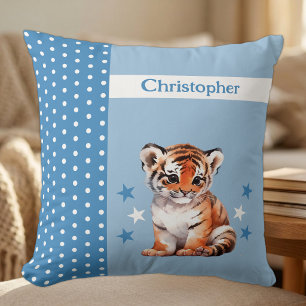 Kid's room add name cute tiger blue throw pillow